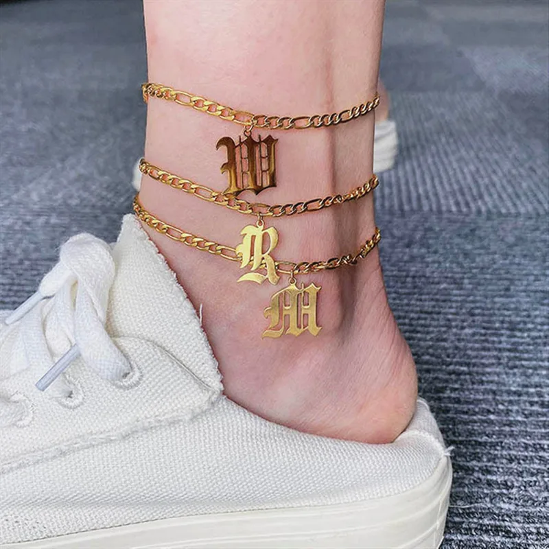 

Personalized Gothic Initial Letter Anklet Gothic Custom Ankle Chain Foot Jewelry Birthday Gifts for Women Mom Sisters Friends