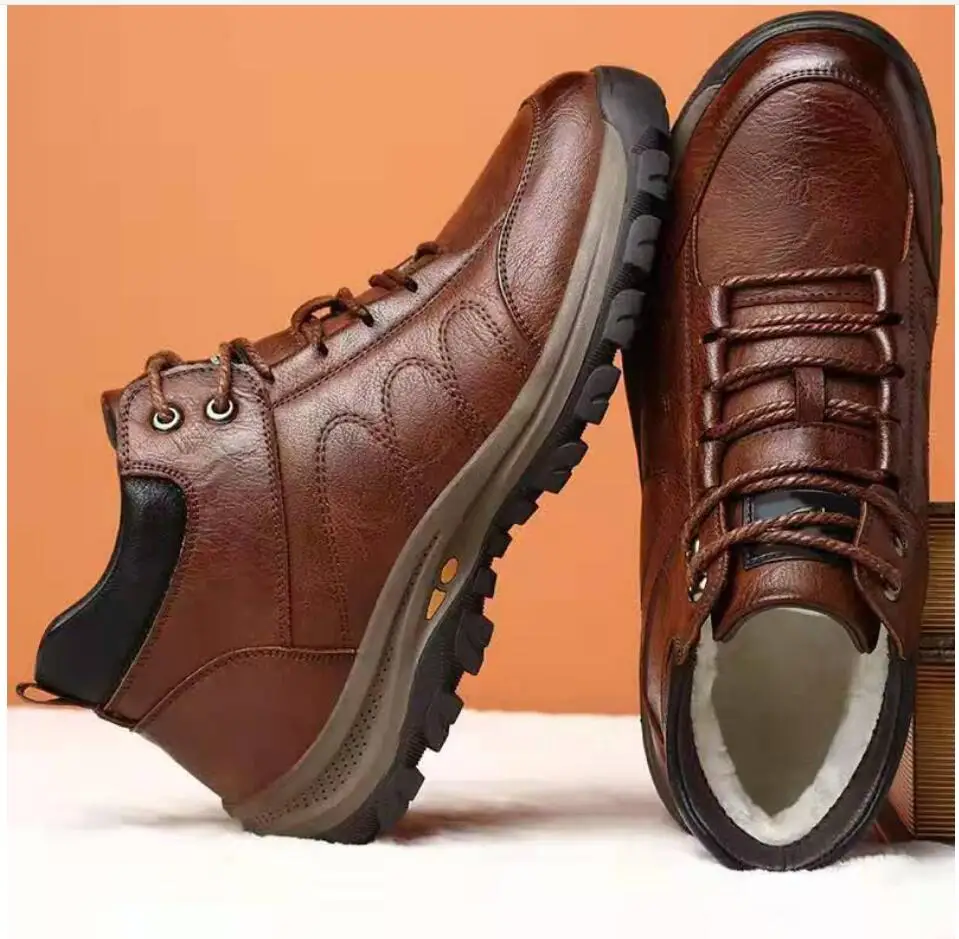 

Winter Warm Men Boots keep Warm Wool Fur Outdoor Snow Boots Handmade Waterproof Working Non-slip Hiking Ankle Boots Botas Hombre