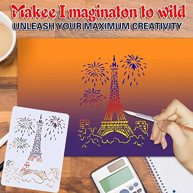 A4 Painting Stencils for Canvas World's Historic Sites/Landmark Architecture Series Eiffel Tower London Bridge Big Ben etc. |
