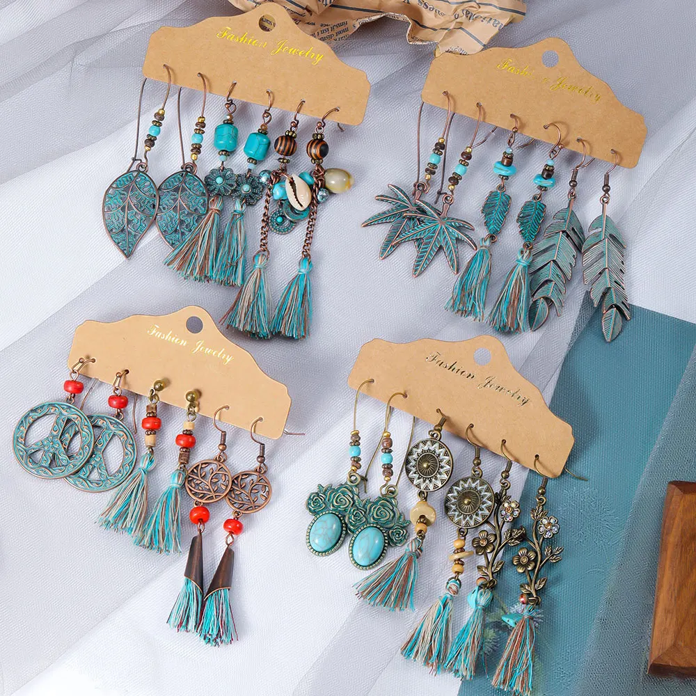 

New Fashion Bohemian Tassel Earrings for Women Vintage Cotton Silk Fabric Long Ethnic Fringe Drop Earrings 2020 Female Jewelry