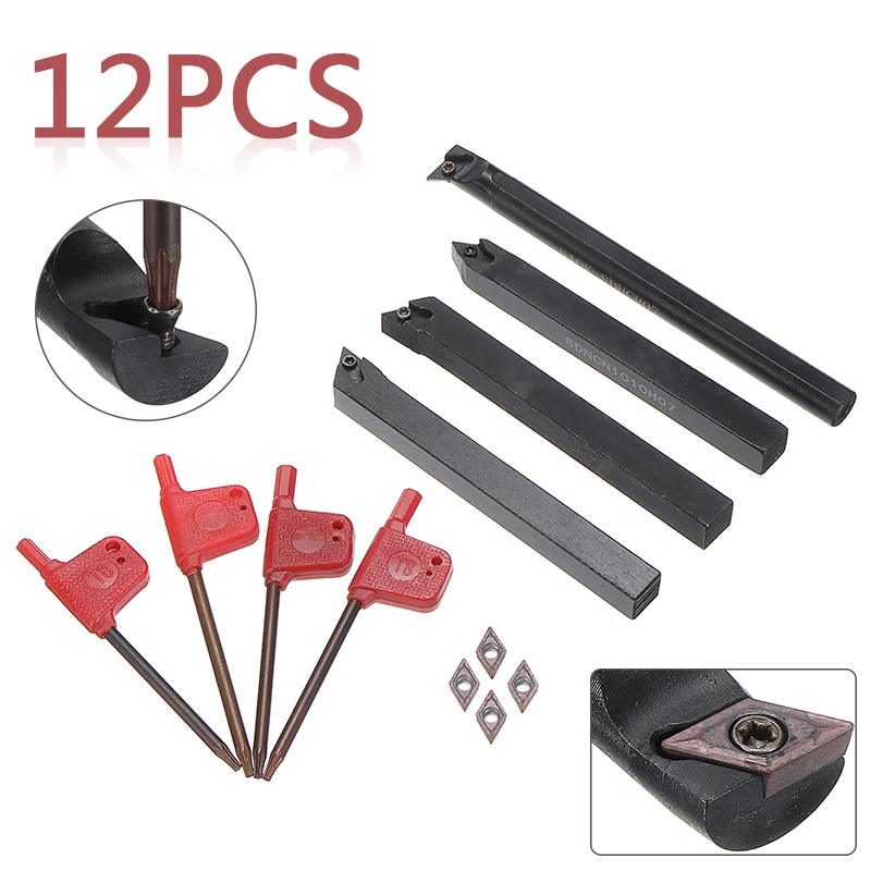 

4Pcs 10mm Shank Boring Bar LatheTurning Tool Holder + 4Pcs DCMT0702 Carbide Inserts Blades with Wrenches For CNC Machine