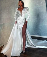 fashion designer wedding dresses mermaid crystal beads bridal gowns sexy side split custom made robe de mariee