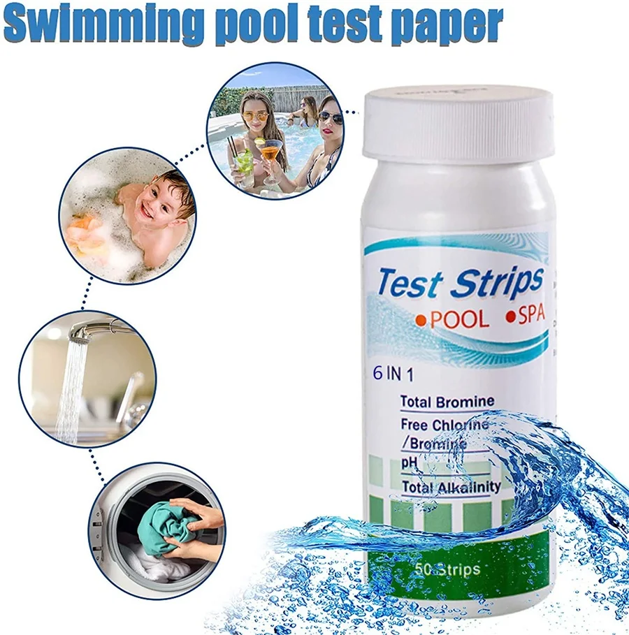 

50 pcs/bottle 6 In 1 Multi-functional Acid Water Hardness Swimming Pool Spa Chlorine Test Strip Alkalinity PH Cyanuric Bromine