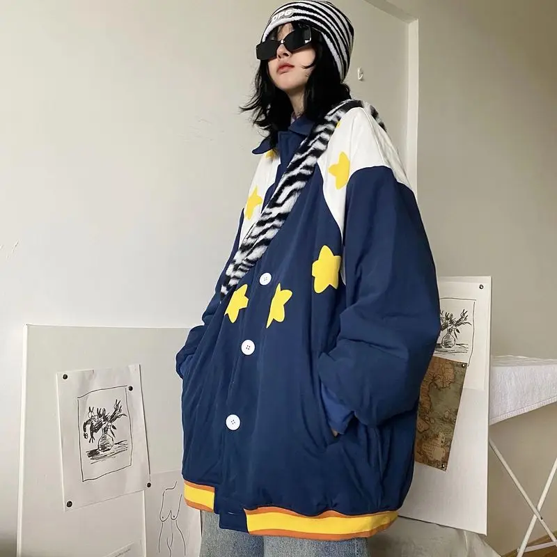 

Cotton jacket women men y2k punk Japanese retro Harajuku winter academy quilted baseball uniform loose chic cotton jacket zipper