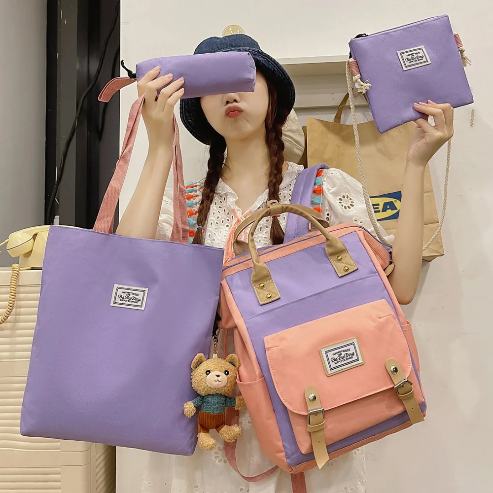 

4 piece Kawaii Women's Backpack Pencil Case set school bags For Girls Schoolbag for elementary school students Travel Backpack