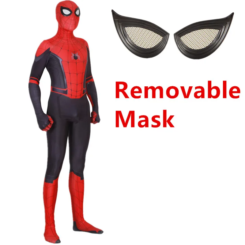 Removable Mask Для взрослых и детей Человек-паук далеко от дома Питер Паркер Косплэй костюм зентай, костюм Человека-паука супергероя Боди Комбинезоны для женщин - Цвет: Removable Mask