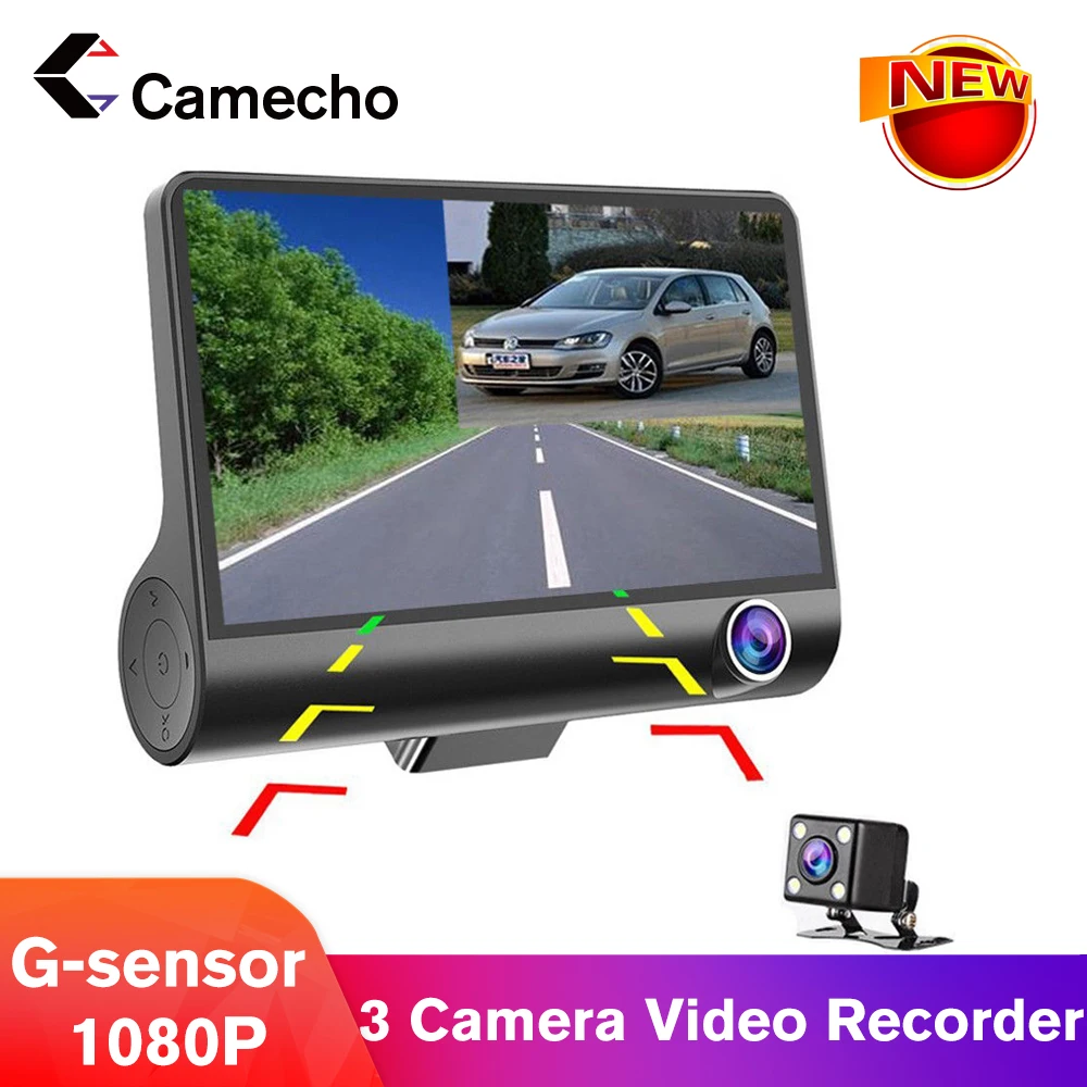 

Camecho Car Dvr 1080P 3 Camera Lens 4.0 Inch Video Recorder Auto Dash Cam With Rearview Camera G-sensor Video Recorder