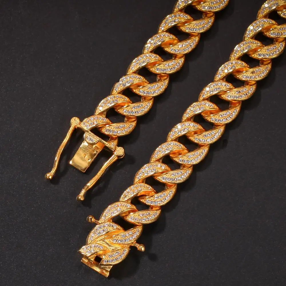 

Bracelet 12MM Men Zircon Curb Cuban Bracelet Hip hop Jewelry Golden Thick Heavy Copper Material Iced CZ Bracelets