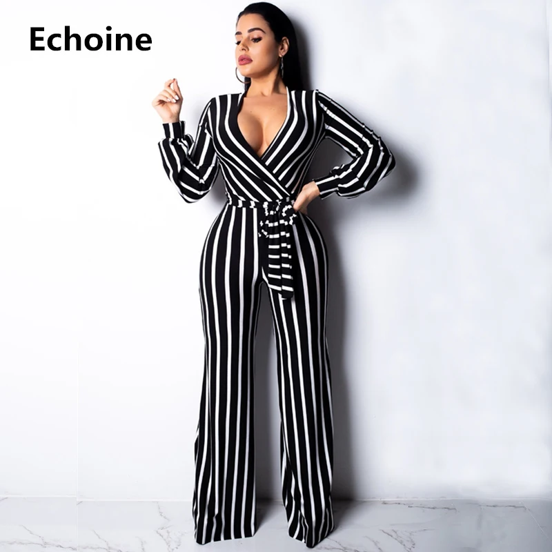 Женский полосатый комбинезон с v образным вырезом элегантные офисные вечерние