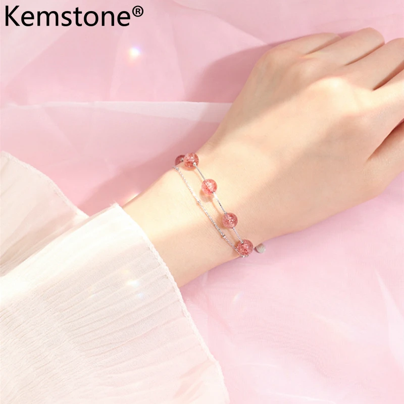 

Kemstone Double Layer Pink Stone Sweet Bracelet Jewelry Gift for Women