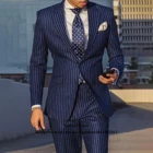 Классические Полосатые облегающие мужские костюмы, комплект из 2 предметов, пиджак и брюки для жениха, свадебный смокинг, деловой Блейзер, мужской костюм