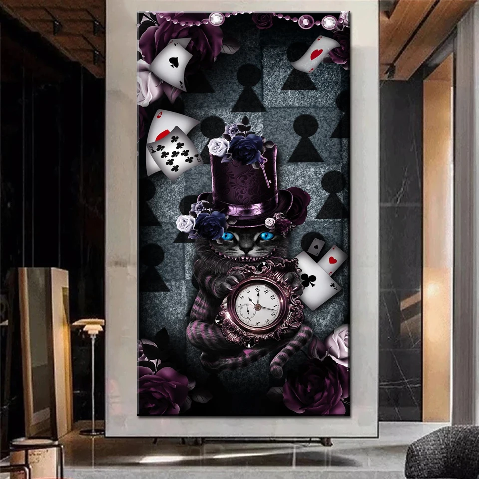

Large Size diamond Painting Poker Happy Cat Clock 5D DIY Diamond Embroidery Wall Art Mosaic puzzle Living Room Home Decor X240