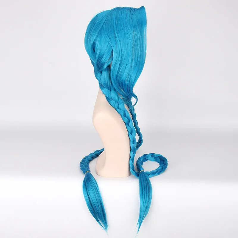 

120 см, LOL Jinx парик для косплея синий, косички, свободная пушка с синтетическими волосами + шапочка для парика