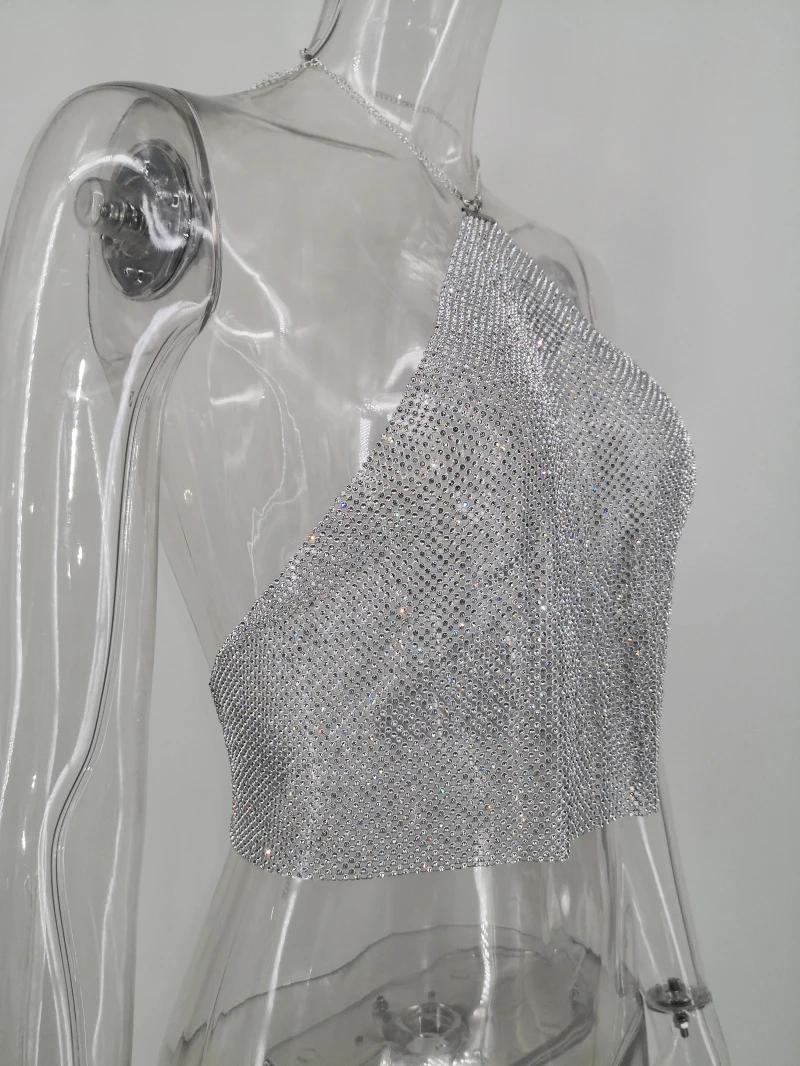 Женский укороченный топ с металлической цепочкой и бриллиантами|Топы| |