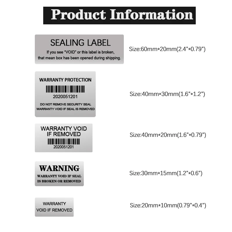 1000 шт Заказная гарантия пустые этикетки наклейка для безопасности напечатанная