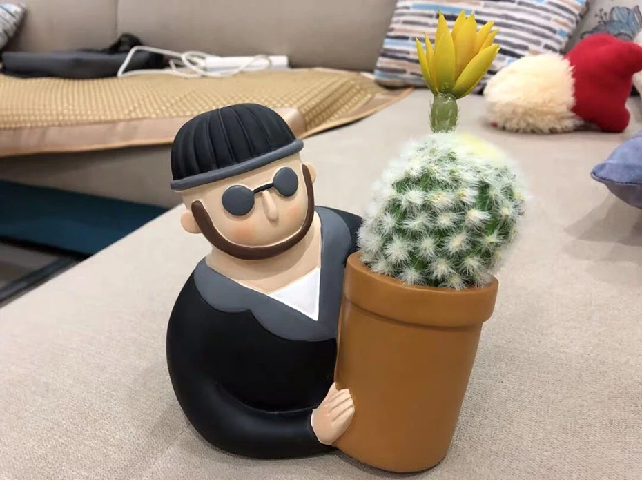 Florero de resina personaje de dibujos animados maceta cara humana florero suculento arreglo повязка на голову sala de estar dormitorio