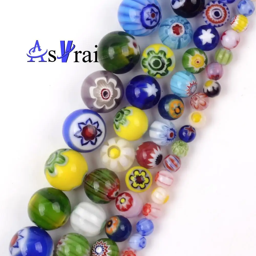

Natural Stone 4 6 8 10mm Flowers Lampwork Glass Beads Round Loose Spacer Beads For Jewelry Making DIY Bracelet Necklace Earring