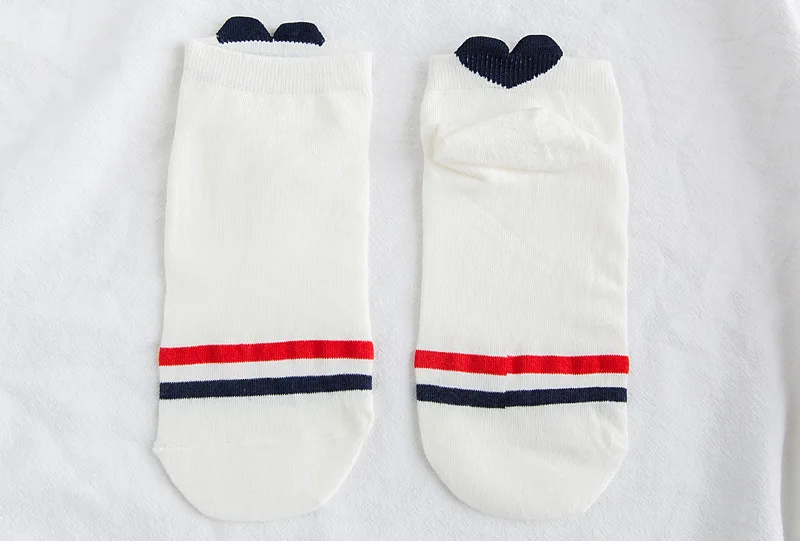 1Double Stripe Милые простые забавные женские носки с красными сердечками в духе колледжа; теплые удобные хлопковые носки в стиле Харадзюку; сезон весна-лето - Цвет: 1Double Stripe