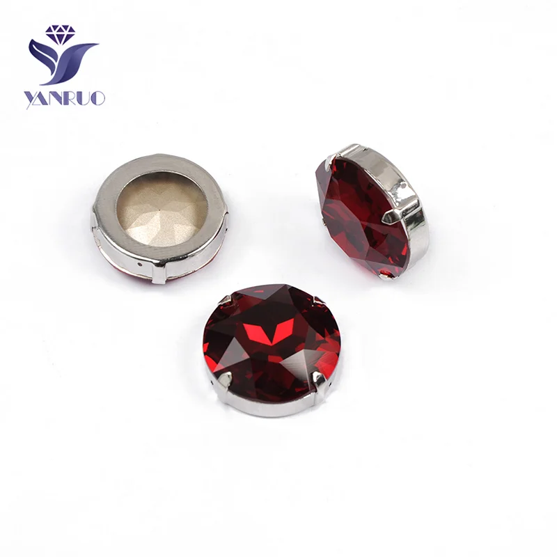 With Silver Claw YANRUO 1201 Rivoli 27 мм Siam камни и кристаллы Пришивные круглые большие стеклянные камни хрустальные красные стразы для украшения платьев - Цвет: With Silver Claw