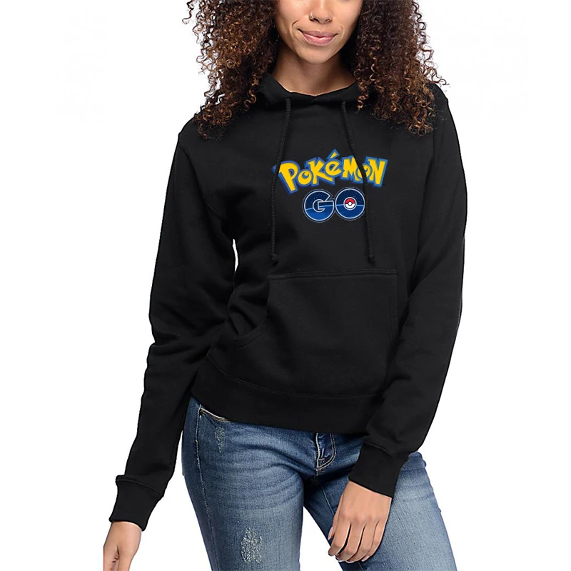 Женская толстовка с принтом Pokemon Go пикачауф черные зимние топы Повседневная