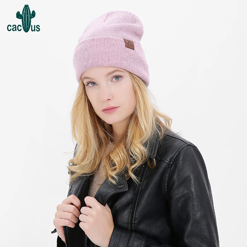 

Длинные шапки для женщин, однотонная шерстяная зимняя женская вязаная тёплая шапка, Мягкая Повседневная шапка, облегающая шапка