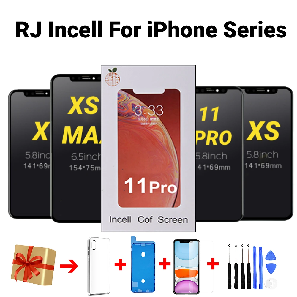 

RJ Incell For iPhone X Xs MAX XR 11 Pro 12Pro LCD Display Screen Touch Screen Digitizer Assembly No Dead Pixel Replacement Parts