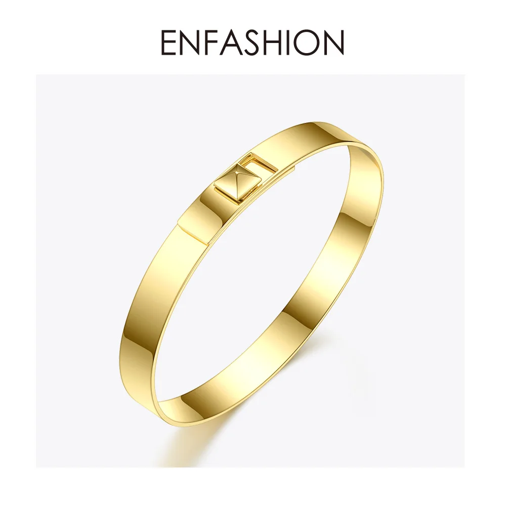 ENFASHION Pyramid Simple Cuff Bracelets Bangles For Women Gold Color Stainless Steel Minimalist Bangle Fashion Jewelry B192053