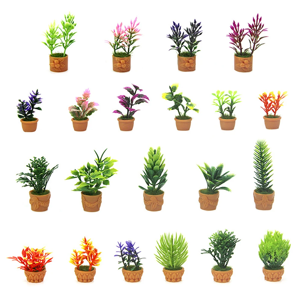 

1Pcs 1/12 Doll House Miniature Plastic Potted Plant Simulation Flower Model Toys for Mini Decoration Dollhouse Accessories