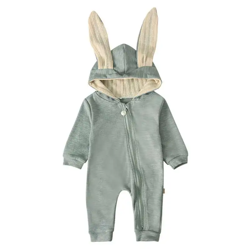 Зимняя теплая верхняя одежда с заячьими ушками для малышей комбинезон капюшоном