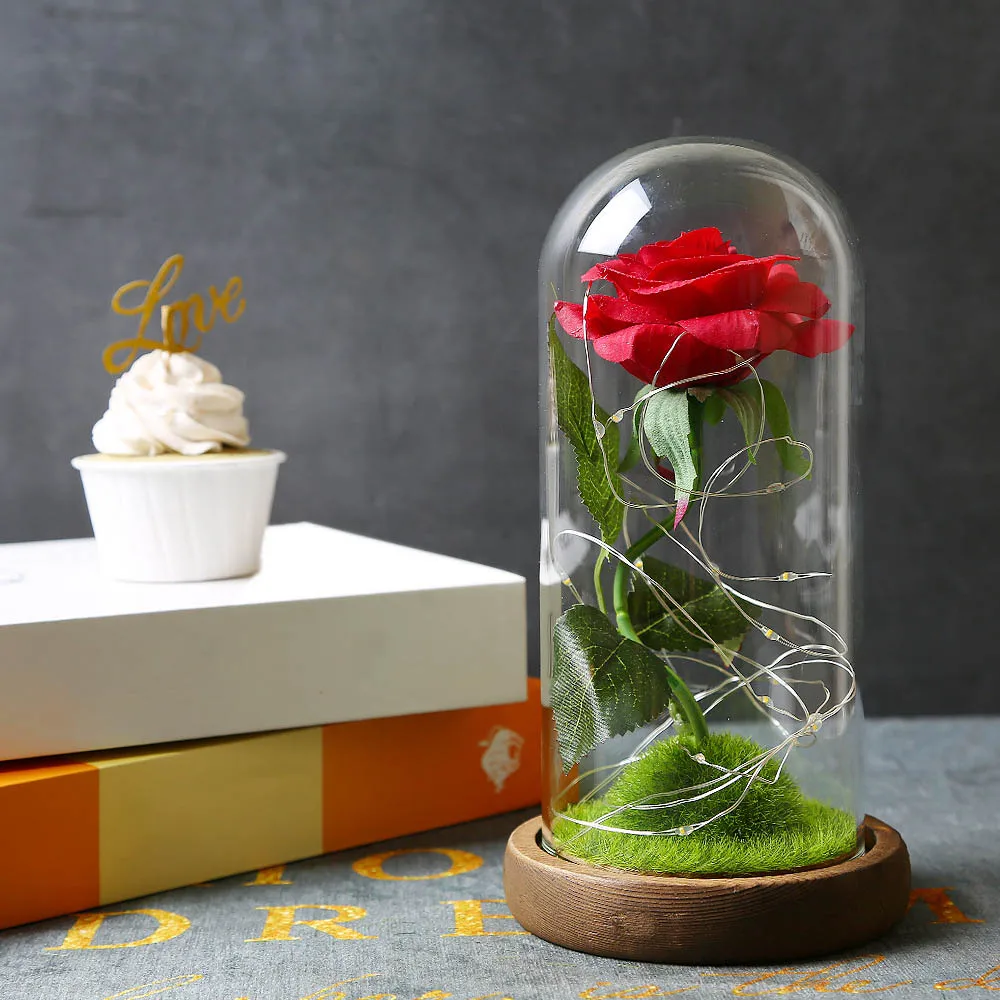 

Eternal Flower Glass Cover for Home Rose Light Decoration Simulation Rose Lamp Immortal Rose Beauty And The Beast Rose Lantern