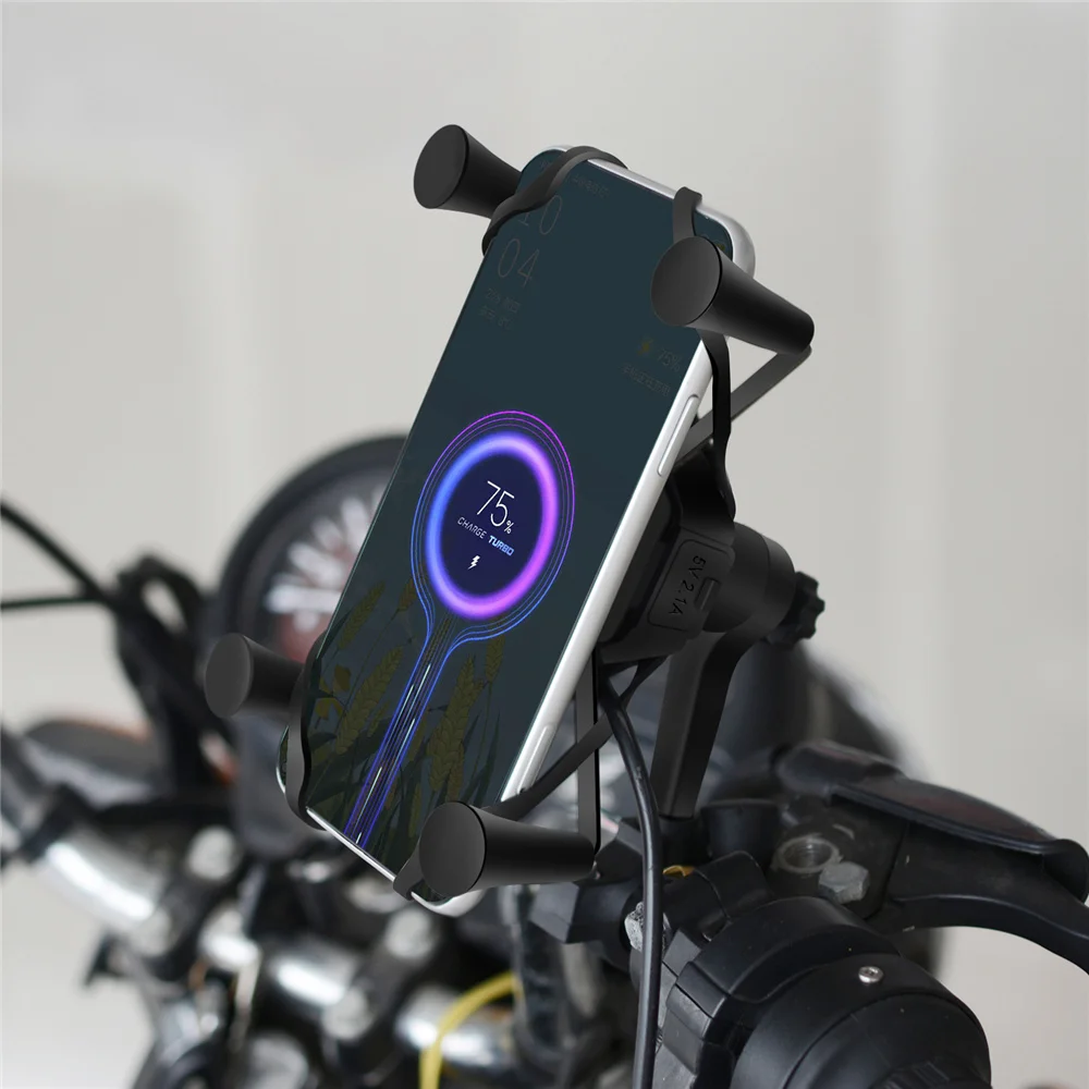 

Motorcycle Phone Mount Charger Cell Mobile Phone Holder 360 Degree Adjustable Mobile Support USB Charging GPS Bracker Stands