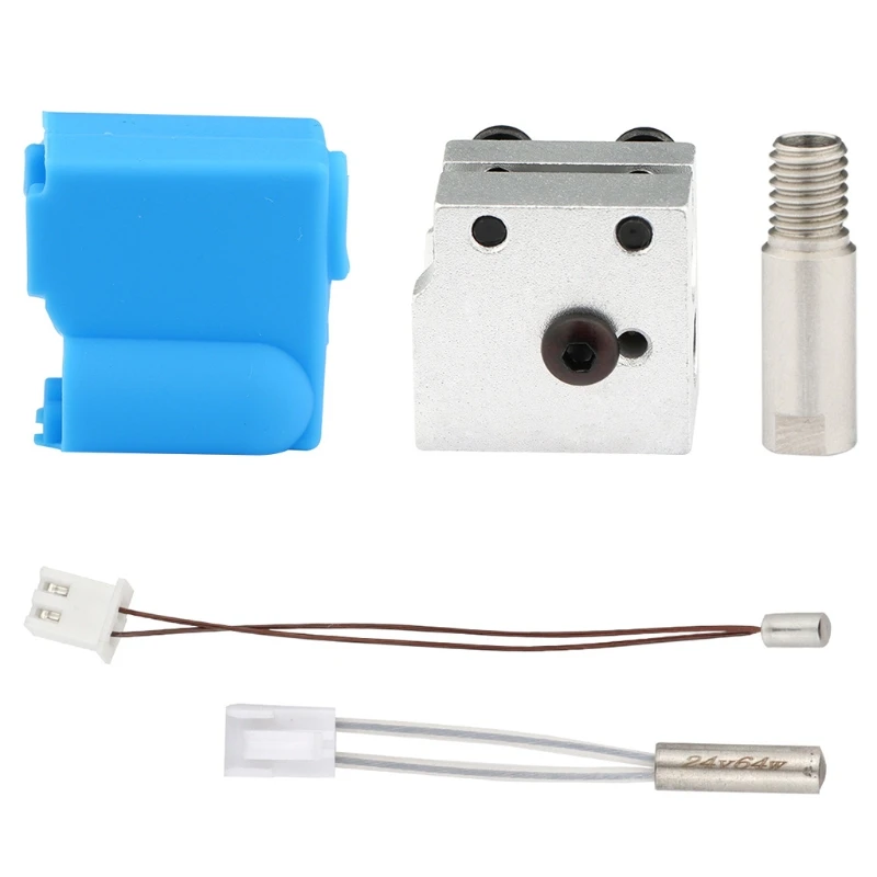 

3D Printer Extruder Kit Heating Tube Thermistor 10 Nozzles M6 Hose Printer Hotend Heating Block Handle Kit 15pcs