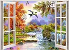 Алмазная живопись Z1743, полноразмернаякруглая картина с изображением водопада и окна, 5D Вышивка крестиком