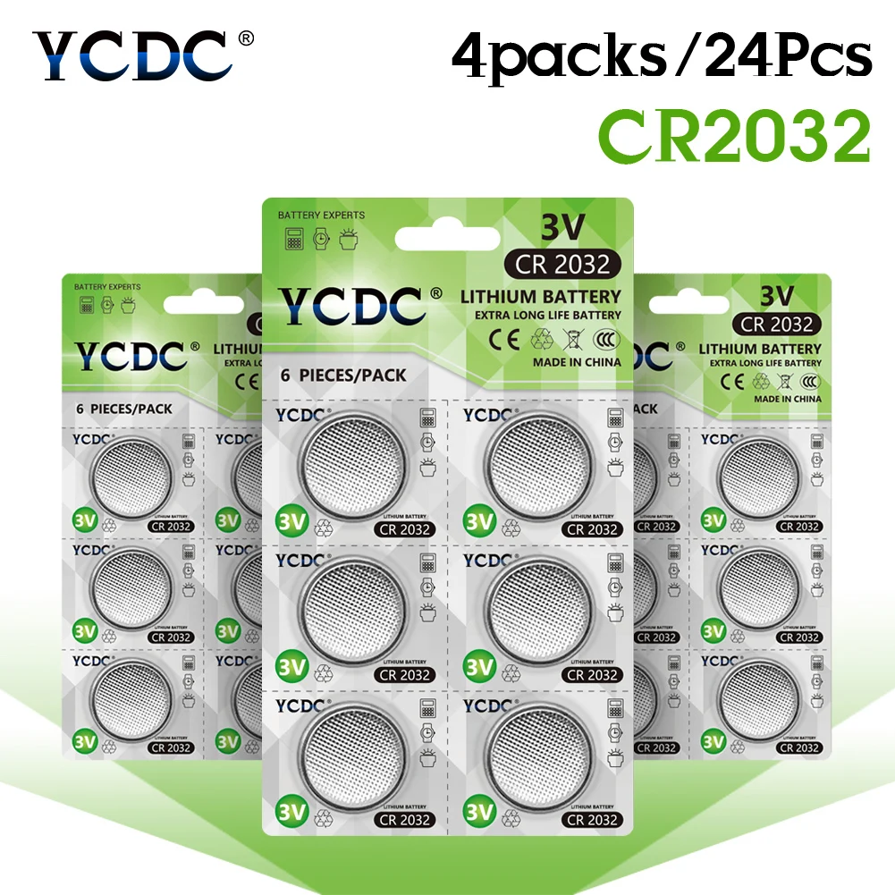 YCDC 24 шт. Литиевые кнопочные элементы питания 3 в батареи CR2032 DL2032 KCR2032 5004LC