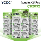 YCDC, 24 шт., Литиевые кнопочные элементы питания 3 в, батареи CR2032 DL2032 KCR2032 5004LC, одноразовая батарея для часов, пульт дистанционного управления
