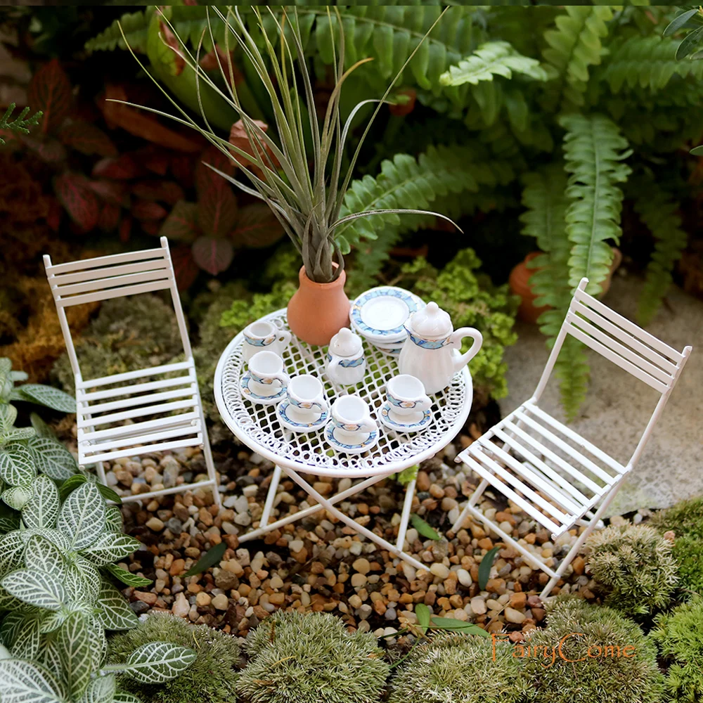 Набор 19 шт Миниатюрный стол и стулья с пластинами Чай набор из металлической