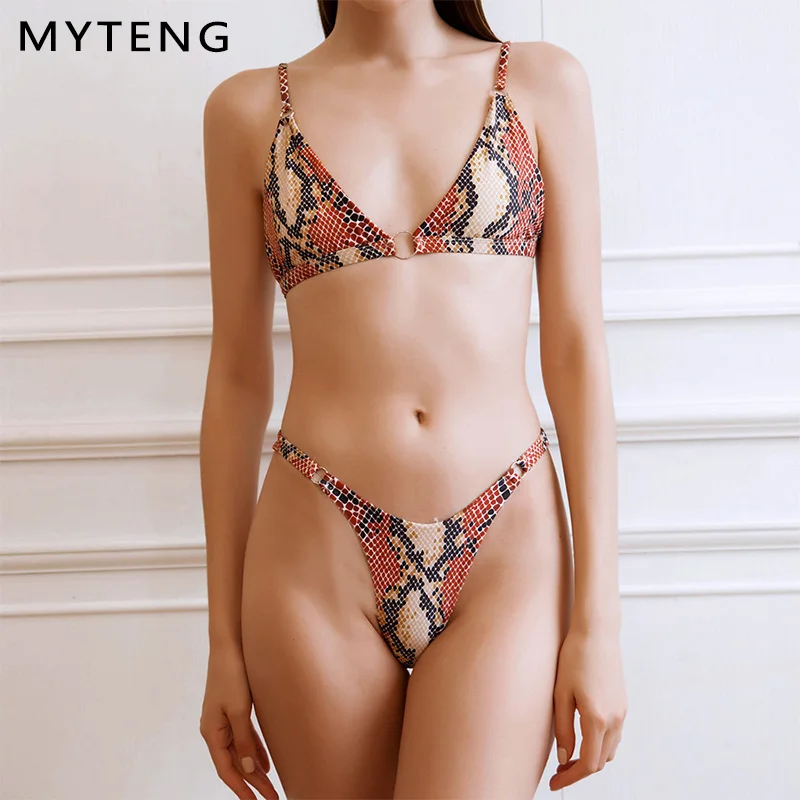 MYTENG женское сексуальное бикини 2019 змеиная кожа принт набор из двух частей на одно