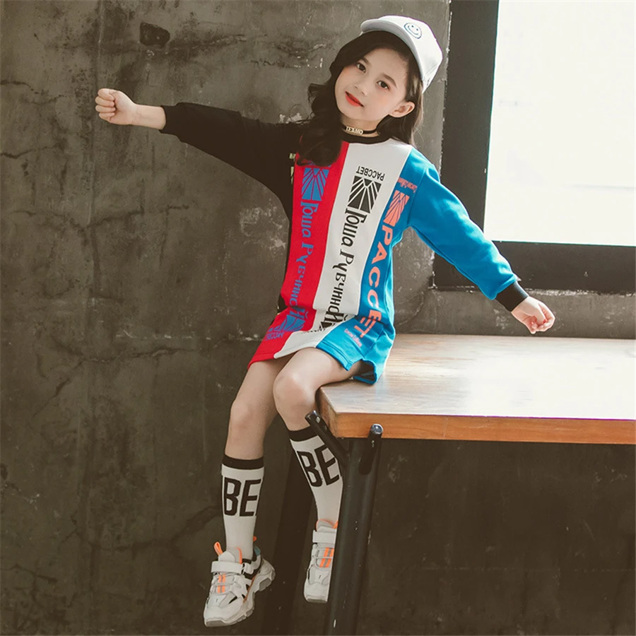 children's sweatshirt dress without hoodie fashion letter print knee length girls dresses long sleeve 4-14Y baby clothes | Детская