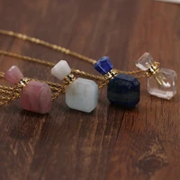 natural stone lapis lazuli vial necklace golden stainless steel chain perfume bottle shape for women necklace jewelry gifts