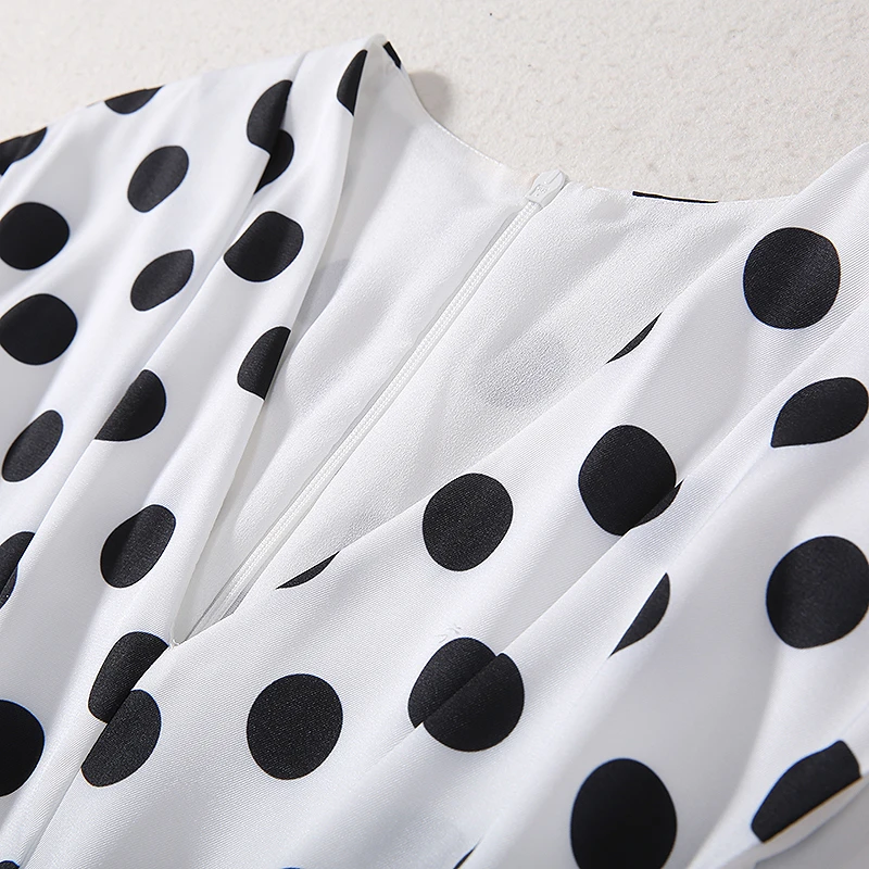 Queen Letizia Ortiz Rocasolano Polka Dot Print Women Dress V-Neck Maxi Dresses