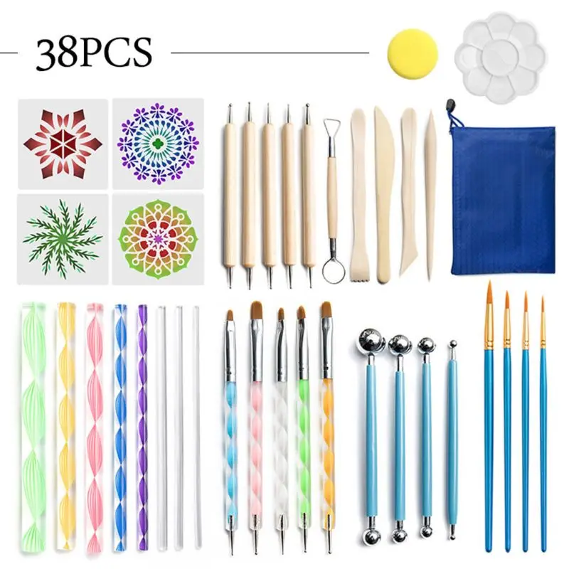 

38pcs Mandala Dotting Tools Set for Painting Rock Clay Pottery Art Craft Stencil Acrylic Stick