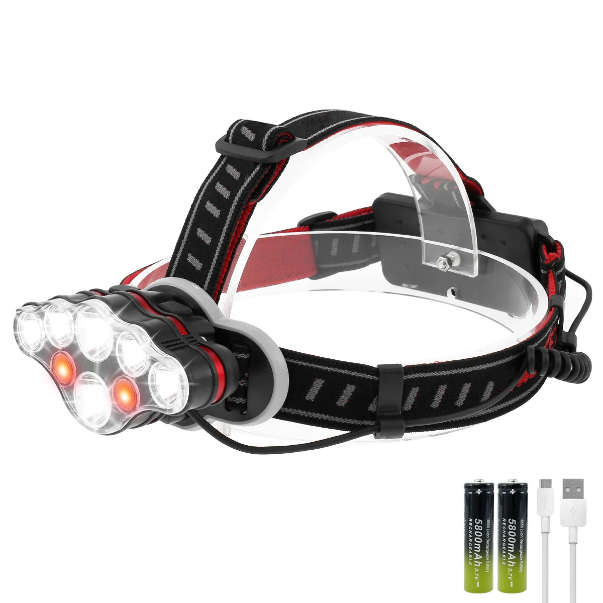 

2pcs Head Lamp USB Rechargeable Waterproof Headlight 8 Modes COB LED Torch Light 90° Adjustable Hands-Free Camping Flashlight