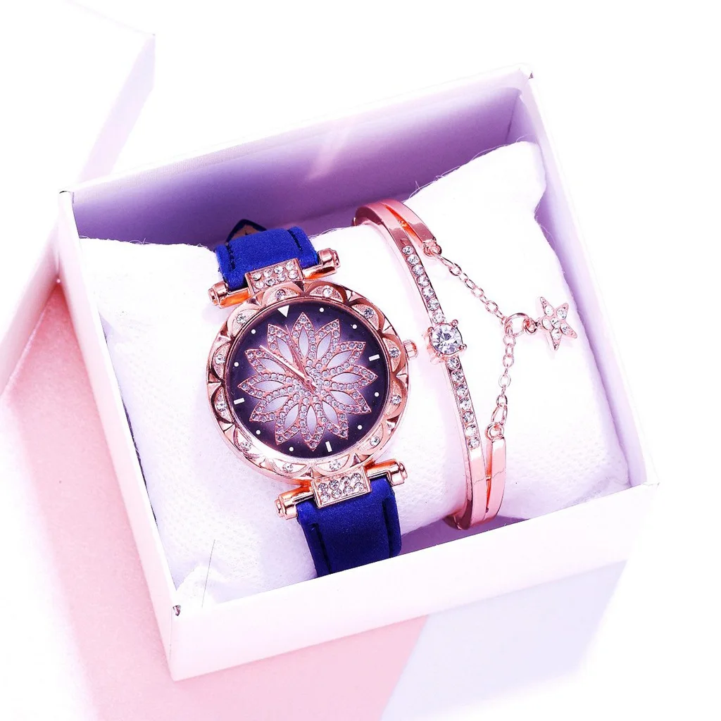 

Women Starry Sky Watch Luxury Rose Gold Diamond Watches Ladies Casual Leather Band Quartz Wristwatch Female Clock zegarek damski