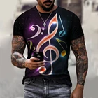 Мужская летняя футболка с 3D-принтом, с круглым вырезом и короткими рукавами, с изображением гитары, музыкальных нот, мужской в панк-стиле