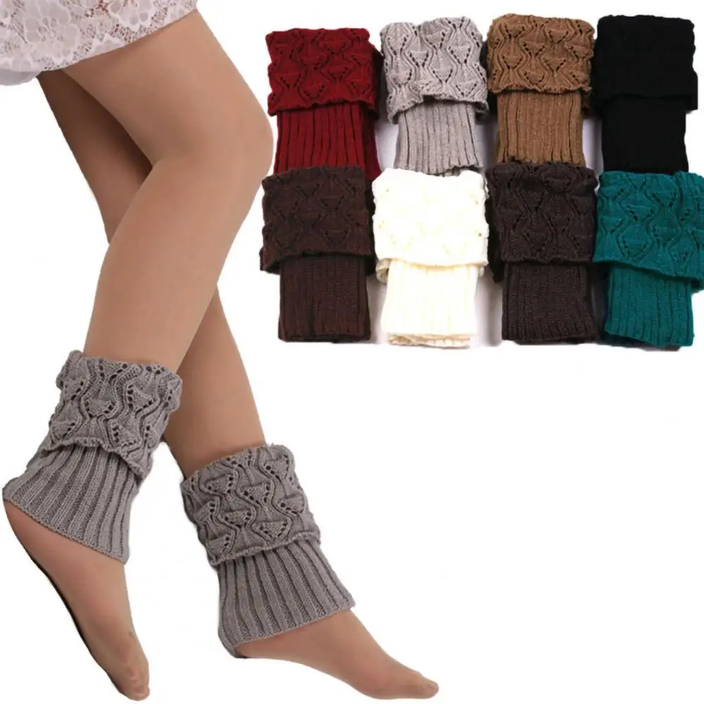 

1 Pair Winter Women Cuffed Crochet Boot Cuffs Socks Knit Toppers Elastic Leg Warmers