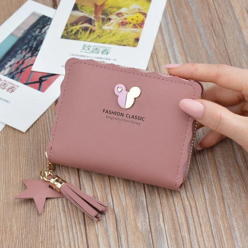 Маленький кошелек Disney с Микки Маусом Дамский короткий бумажник на молнии
