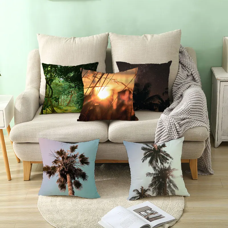 

Pillow Case Forest Scene Decorative Cushion Cover for Office Chair Peach Skin Modern Pillows Covers Home Sofa Decor 45*45cm 1pc