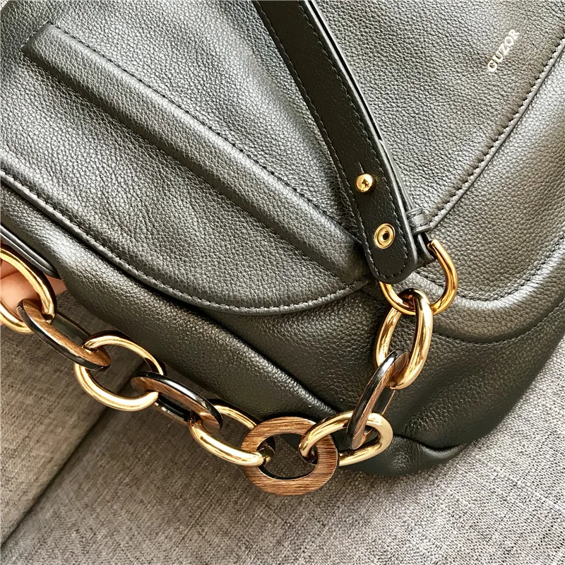Kafunila real leather shoulder bag female genuine leather luxury handbags women bags designer high quality crossbody saddle bag