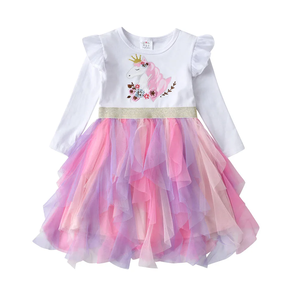 DXTON-vestidos de princesa para ni&ntilde;as, tut&uacute; Irregular, ropa de unicornio, apliques florales, vestido de fiesta de cumplea&ntilde;os-1