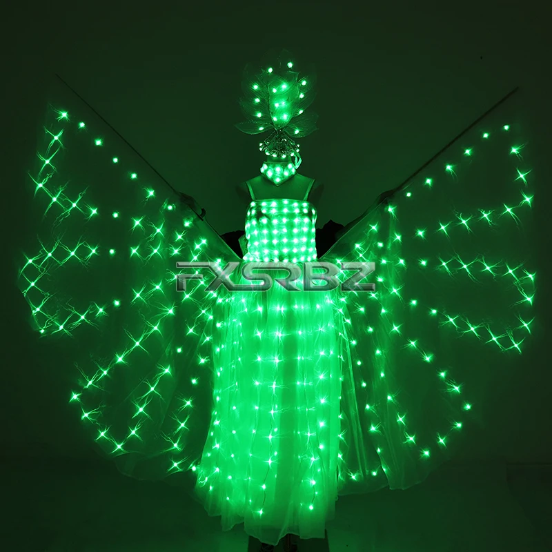 Скидка LED свадебное платье красный зеленый синий желтый розовый фиолетовый светильник флуоресцентные крылья бабочки Женские светящиеся балетные ...